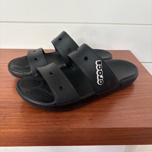 Crocs Classic Crocs Black V2 Slides Sandals Unisex Jibbitz Charms W 8 M 6 Comfy - Picture 4 of 9